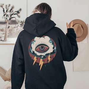 Eye Cloud Weirdcore Hoodie - Gothic Y2K Grunge Tattoo Flash Art Goblincore Hoodie - Traditional American Weirdcore Clothing for Men & Women