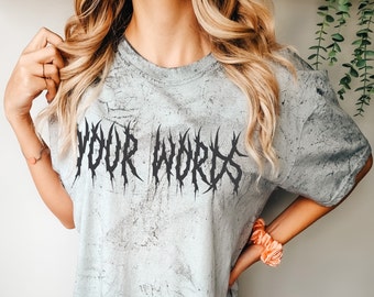Custom Heavy Metal T-Shirt: Unique Dye Pattern with Personalized Gothic Text