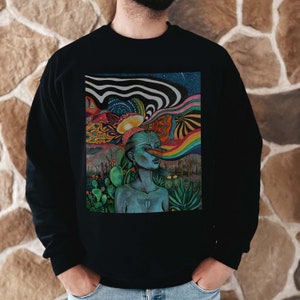 Vision Quest Trippy Sweatshirt | Comfy Dreamcore Hippie Clothes | Gender Neutral Psychedelic Crewneck | Fairycore and Weirdcore Clothing