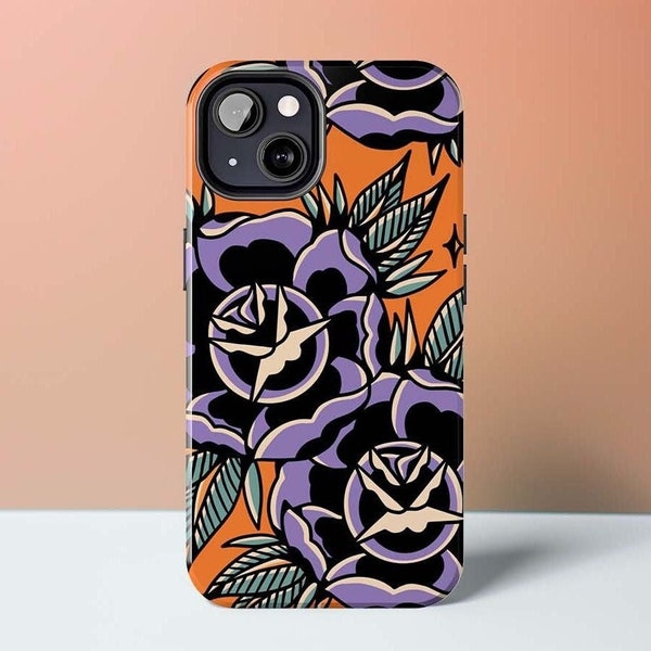 Purple Desert Rose Phone Case | American Traditional Tattoo Flash Cases | Southwestern Aesthetic MagSafe Case for iPhone Galaxy and Pixel