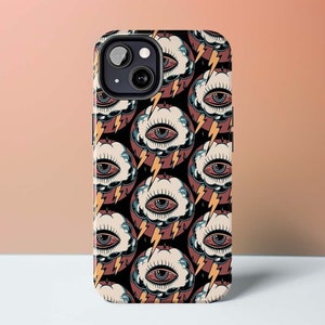 Eye Cloud Phone Case | Gothic Tattoo Flash Phone Case with Psychedelic Lightning and Eyeball
