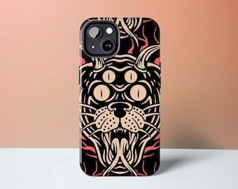 Funda para teléfono Bad Kitty / Funda psicodélica con tatuaje de demonio y gato negro gótico para iPhone Galaxy y Pixel