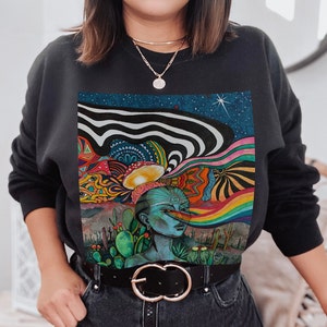 Vision Quest Trippy Sweatshirt | Comfy Dreamcore Hippie Clothes | Gender Neutral Psychedelic Crewneck | Fairycore and Weirdcore Clothing