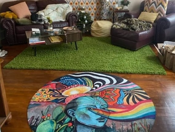Trippy Circle Rug: Colorful Psychedelic Home Decor