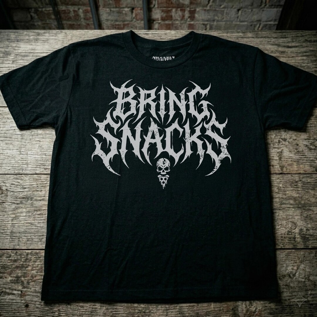 BRING SNACKS Heavy Metal T-shirt - Funny Distressed Brutal Lettering ...