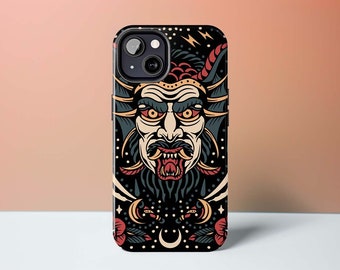 Krampus Goth Phone Case: Creepy Tattoo Design, Shock Absorbing