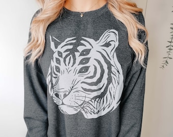 Trippy Tiger Sweatshirt: Psychedelic Orange Crewneck, Soft Cotton Blend