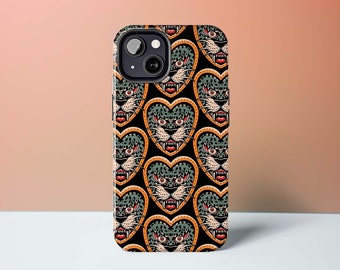 Tiger Heart Tattoo Flash Phone Case: Gothic Feline Illustration