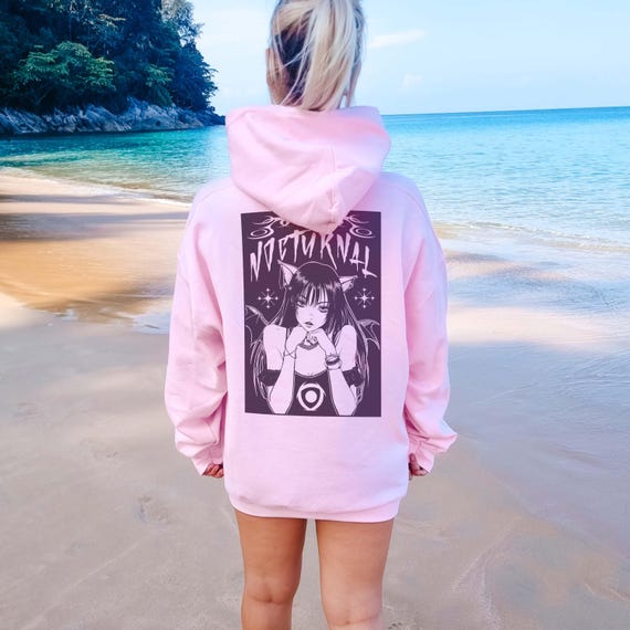 Nocturnal Gothic Anime Hoodie: Alt Pastel Goth Apparel