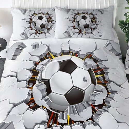 Soccer Duvet Cover Soccerball Quilt Cover Bedding Set Soccer retailer Concrete Crack Background Bedroom Decor 3D Bed Cover