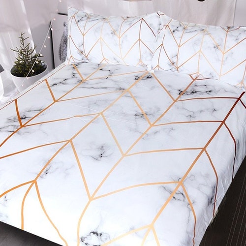Marble Gold Duvet Cover Geometric Marble Stone Quilt Cover Etsy