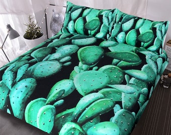 Brand New Quirky Cacti Cactus Plants Reversible Duvet Quilt Cover Bedding Set