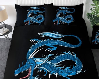 1 Duvet Cover Set+2 Pillow Shams Duvet Covers Set Dragon,Girls Bedding Comforter Cover Sets Twin Size 87x68in Super Soft 3pc with Zipper Closure,