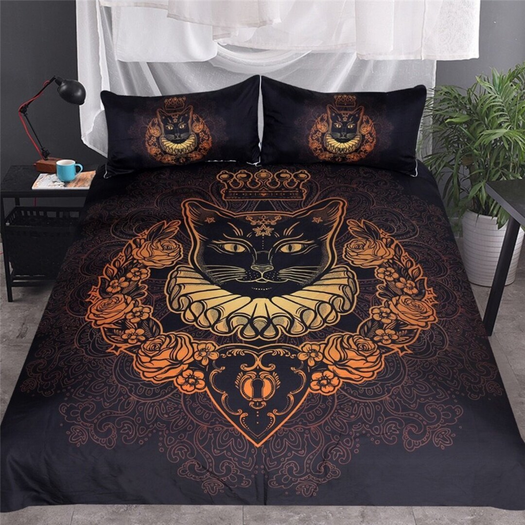 3droyal Cat Quilt Cover Kitten Gold Black Cat Duvet Cover Bedding Set