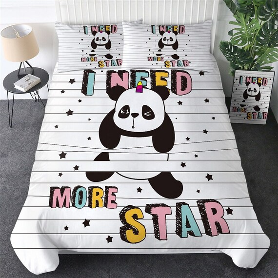 Star Panda Cartoon Duvet Cover Panda Quilt Cover Bedding Set Etsy