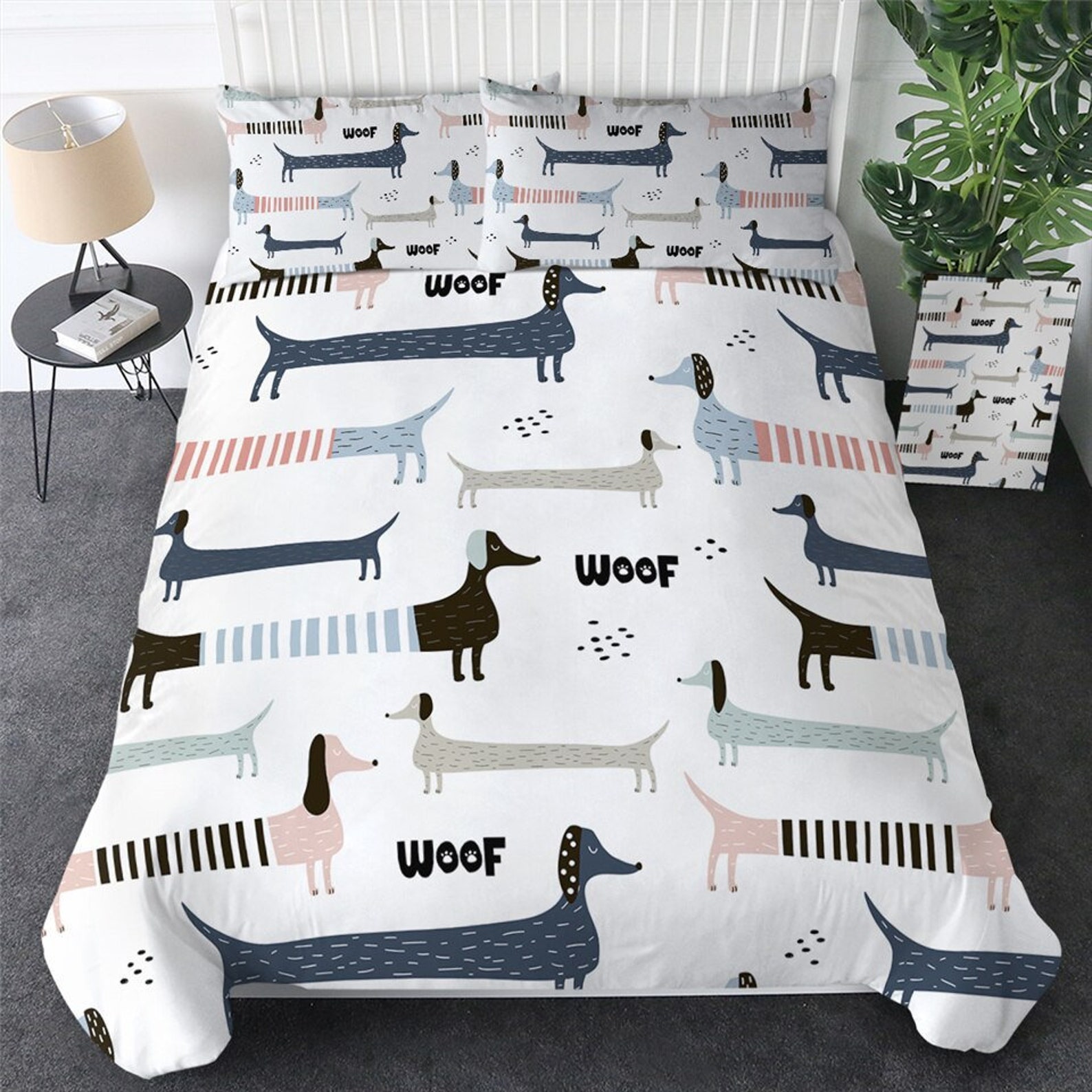 Dachshund Dog Duvet Cover Woof Dog Print Quilt Cover Bedding Etsy