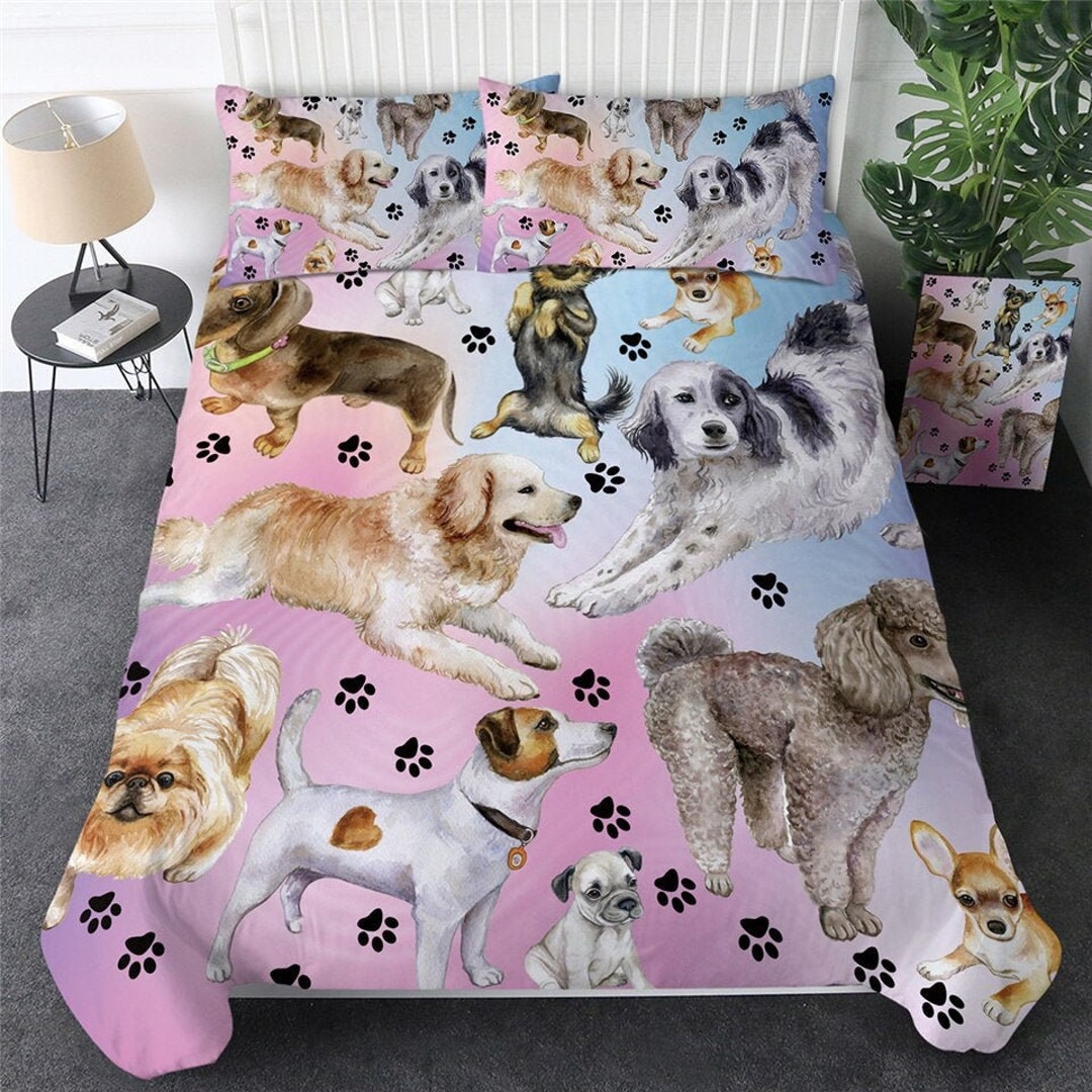 Pet Dogs Quilt Cover Pup Dog Lover Duvet Cover Bedding Set Etsy