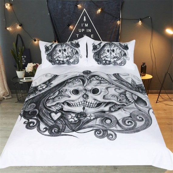 Skull Couples Duvet Cover Skull Head Gothic Vintage Lover Etsy