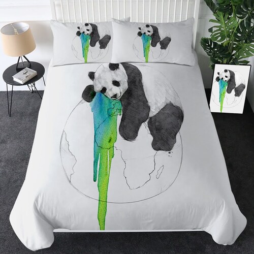 Panda Cartoon Duvet Cover Panda Quilt Cover Bedding Set Kawaii Etsy