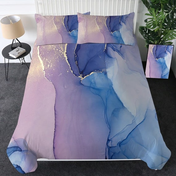 Marble Duvet Cover Bedding PURPLE LILAC Blue Ombre Quilt Cover Bed