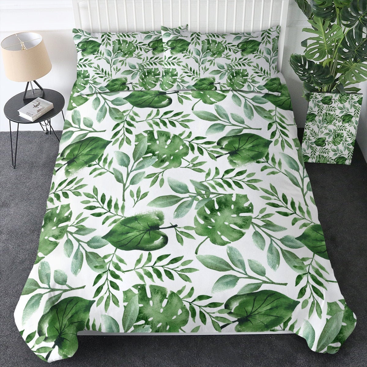 Palm Leaf Duvet Cover Bed Green Palm Leave Quilt Cover Set Etsy