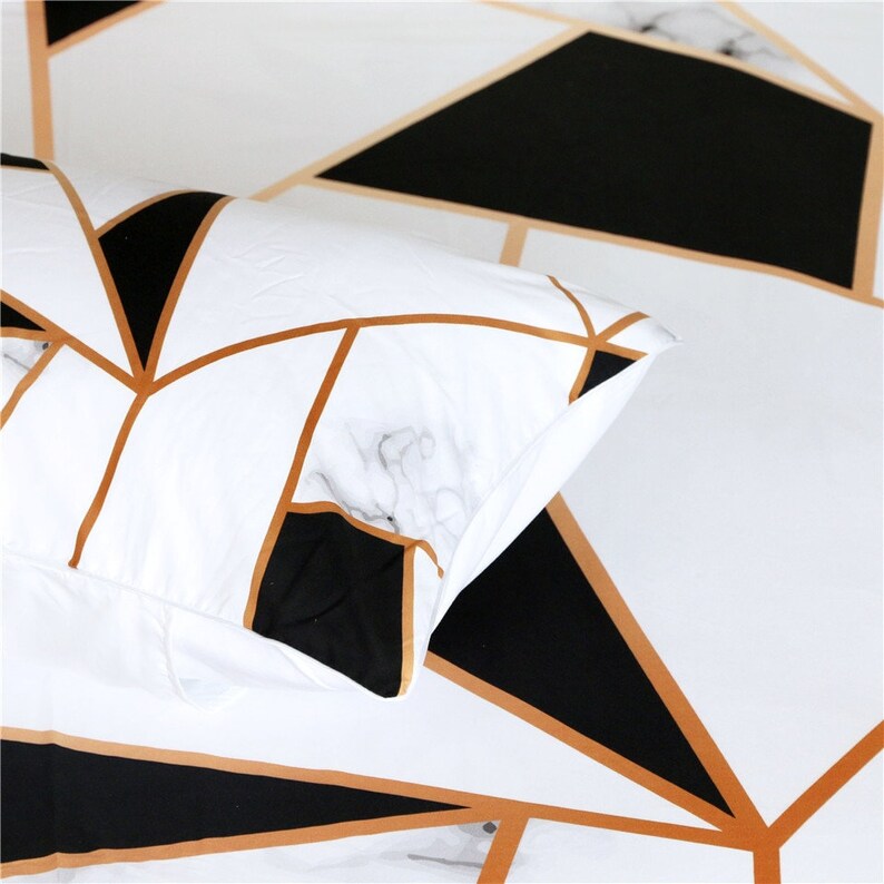 Marble Geometric Duvet Cover Gold Black Marble Stone Quilt Etsy