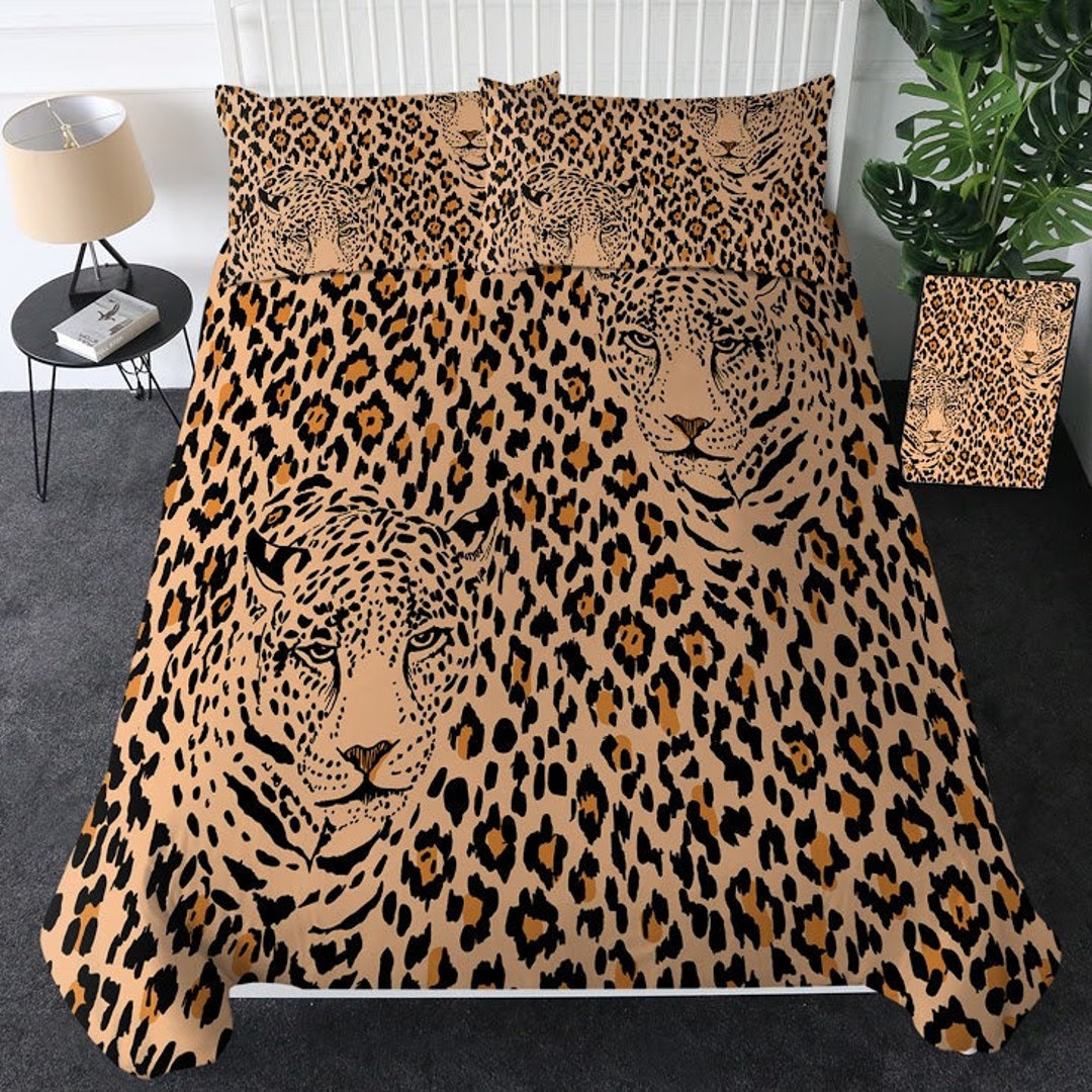 Leopard Print Quilt Cover 3D Leopard Face Duvet Cover Bedding Set Etsy