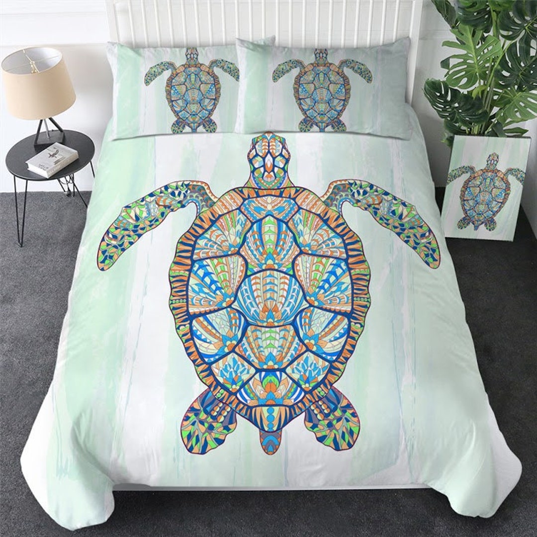 Sea Turtle Duvet Cover Bed Set Tortoise Quilt Cover Bedding Etsy
