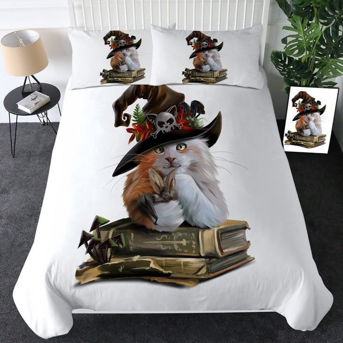 3D Witch Cat Quilt Cover Kitten Cat Witch Hat Duvet Cover Etsy