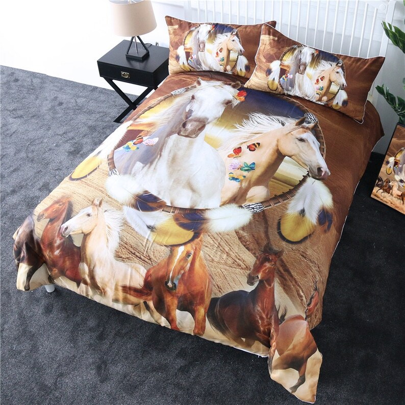 Horse Duvet Cover 3D Dreamcatcher Wild Horses Quilt Cover Etsy