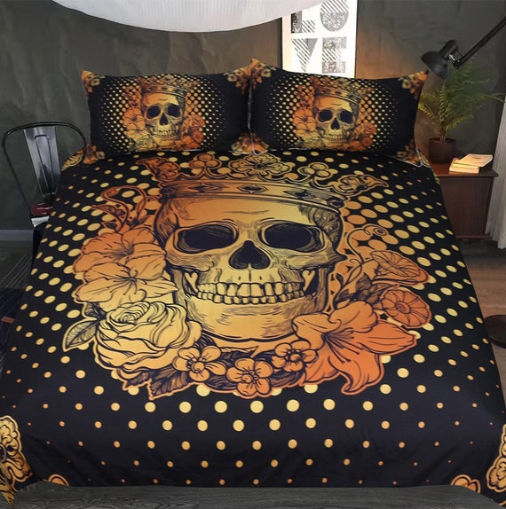 Gold Skull Duvet Cover Skull Head Bohemian Black Floral Mandala