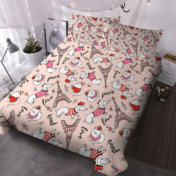 Paris Tower Puppy Duvet Cover Paris Quilt Cover Bedding Set Etsy