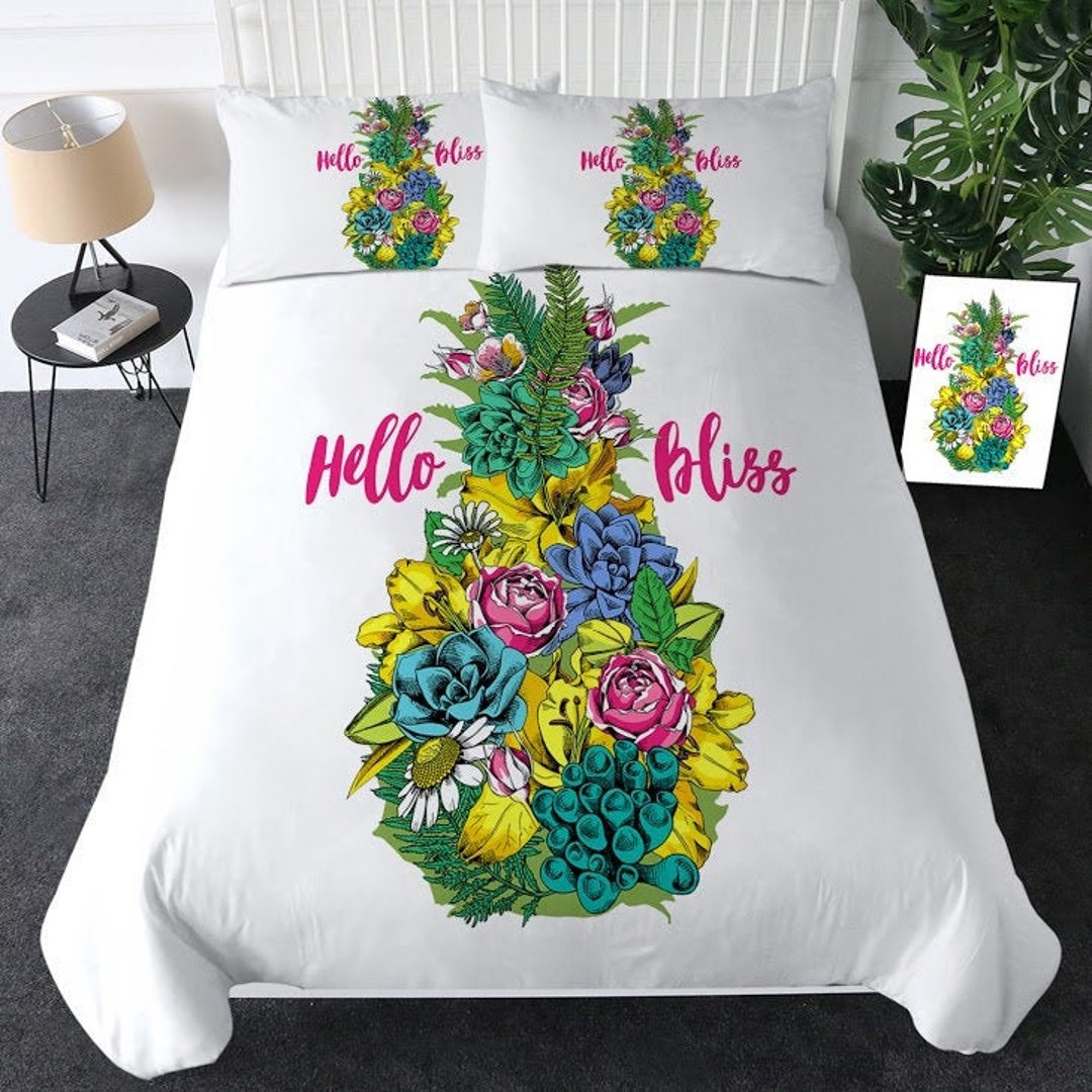 Pineapple Duvet Cover Bedding Set Tropical Fruit Pine Apple Quilt Cover