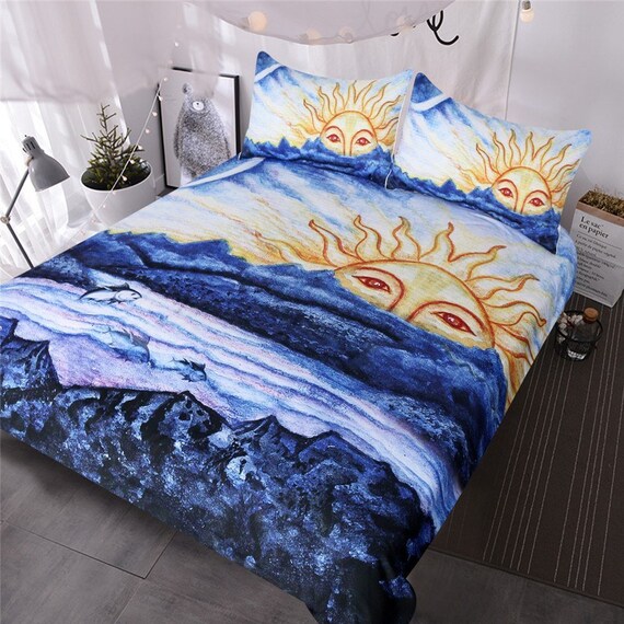 Sun Ocean Duvet Cover Bedding Mountain Ocean Fish Quilt Cover Etsy