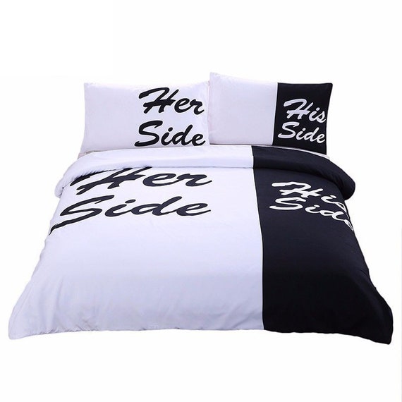 Couples Duvet Cover Black And White Her Side His Side Quilt Etsy