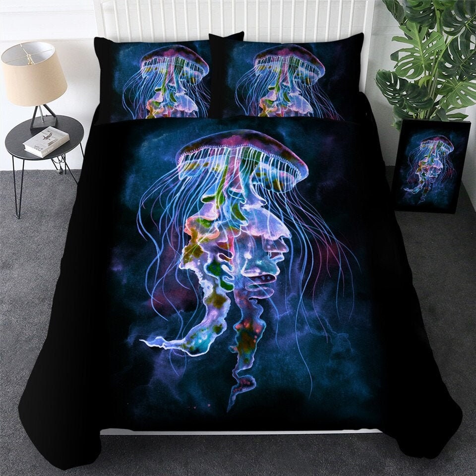 Jellyfish Duvet Cover Bed Set Sea Creatures Jelly Fish Quilt Etsy