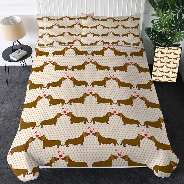 Dachshund Dog Duvet Cover Brown Dog Print Quilt Cover Bedding Etsy