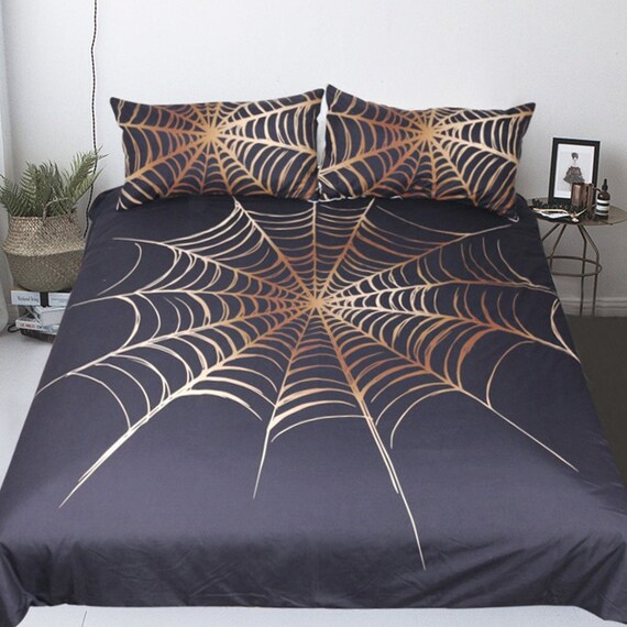 Spiderweb Duvet Cover Gold Black Cobweb Quilt Cover Bedding Etsy