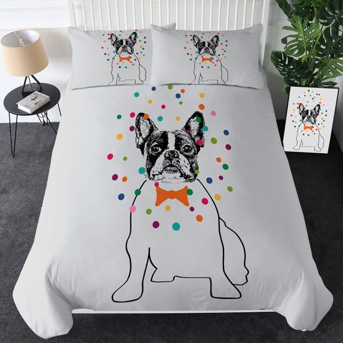 French Bulldog Duvet Cover Orange Bowtie Pug Bulldog Quilt Etsy