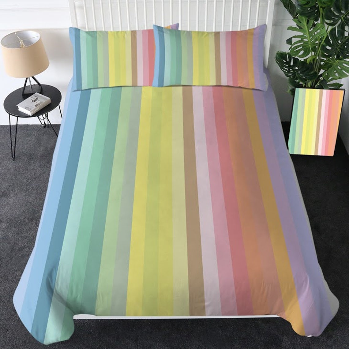 Pastel Rainbow Duvet Cover Bedding Colorful Lines Quilt Cover Etsy