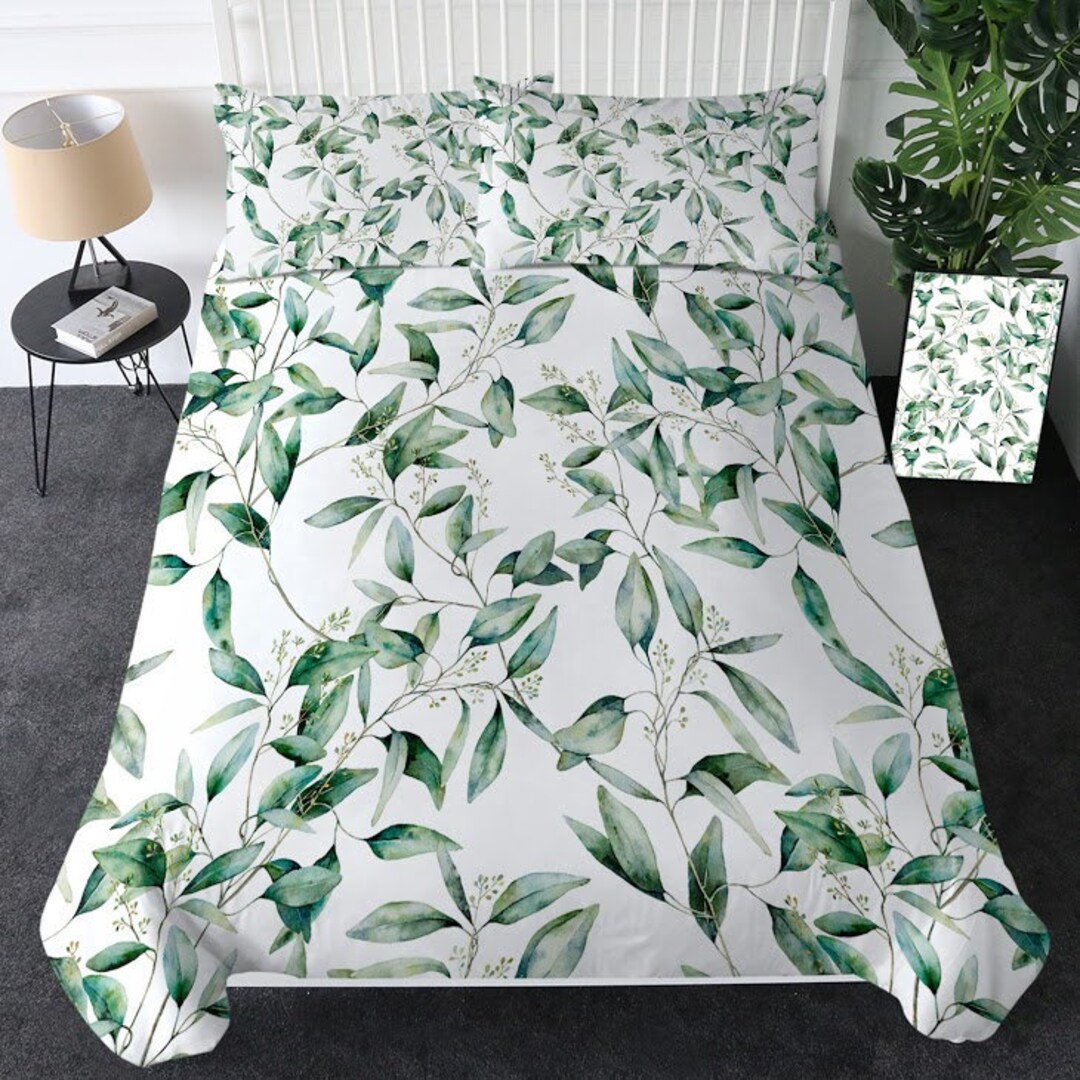 Green Nature Leaf Duvet Cover Bedding Leave Stem Quilt Cover Etsy