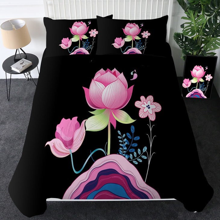 Pink LOTUS Quilt Cover Lotus Flower Duvet Cover Lotus Floral Etsy