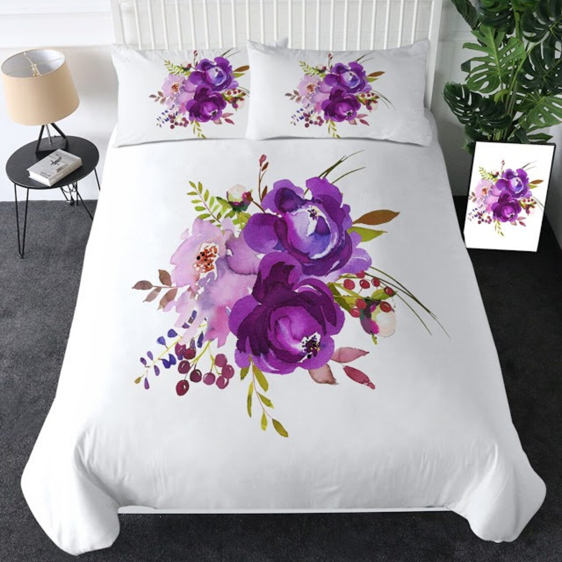 Purple Lilac FLOWER Duvet Cover Purple Watercolor Flower Quilt Etsy