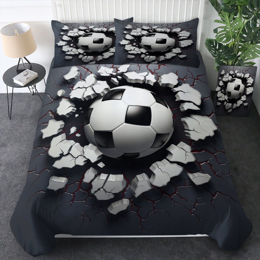 3D Soccer Ball Duvet Cover Crack Wall Soccerball Quilt Cover Etsy
