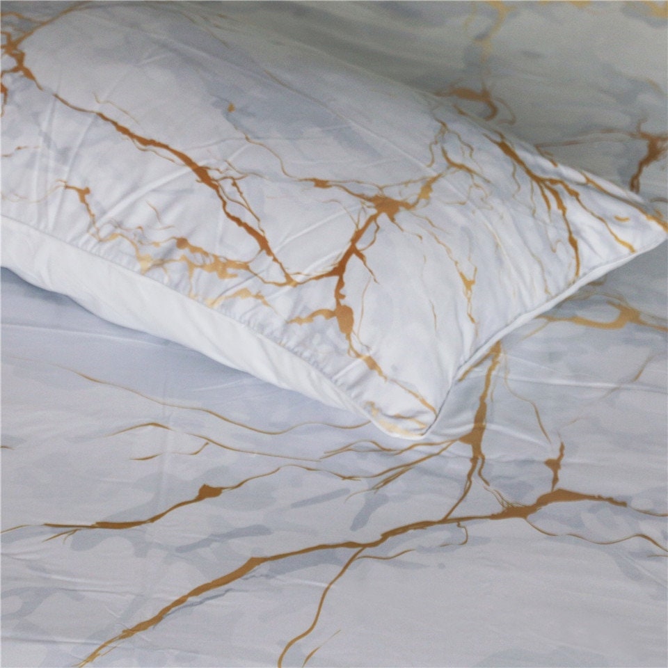 White Grey Gold Marble Duvet Cover Bedding Gold Marble Stone Etsy