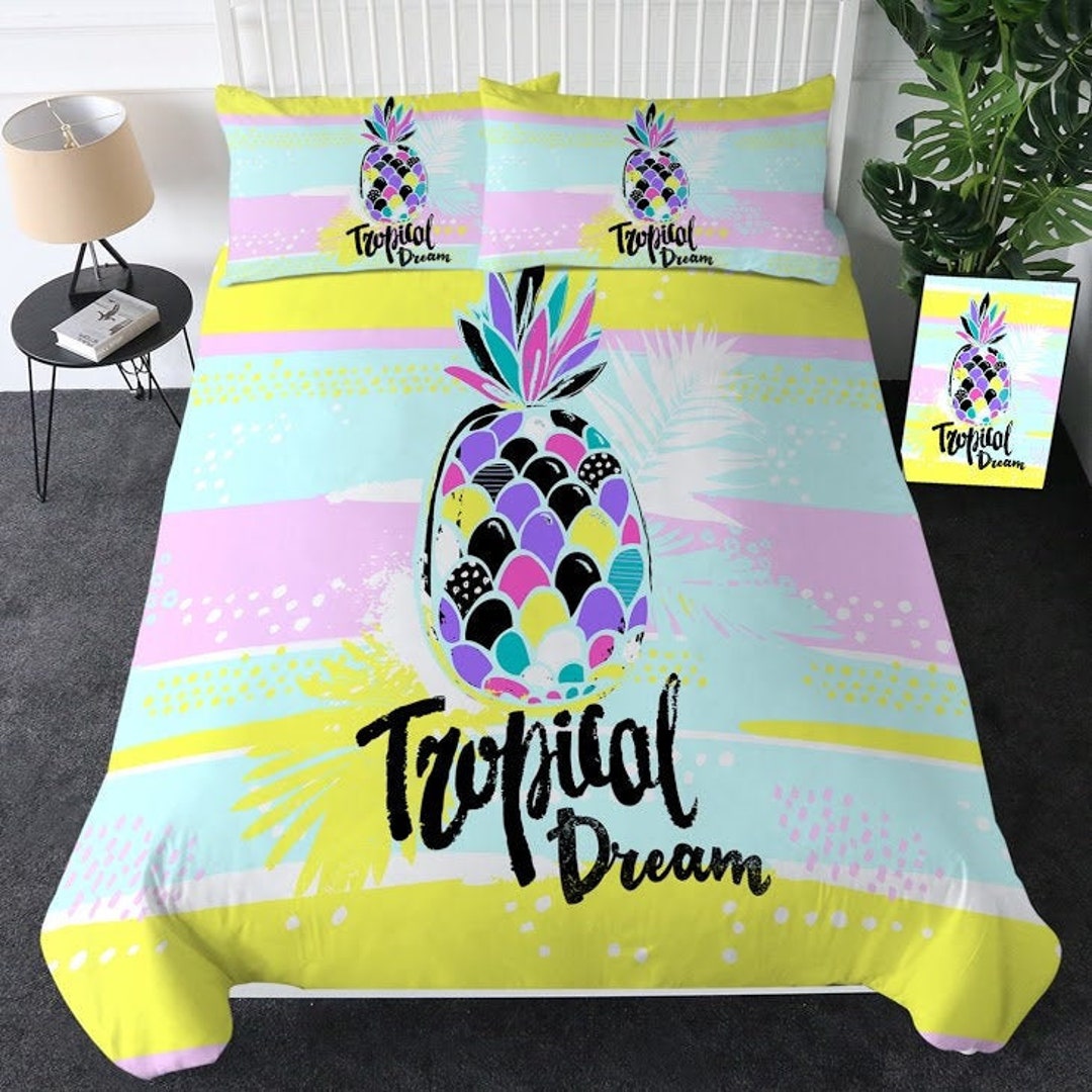 Tropical Pineapple Duvet Cover Bedding Set Tropical Fruit Pine Etsy