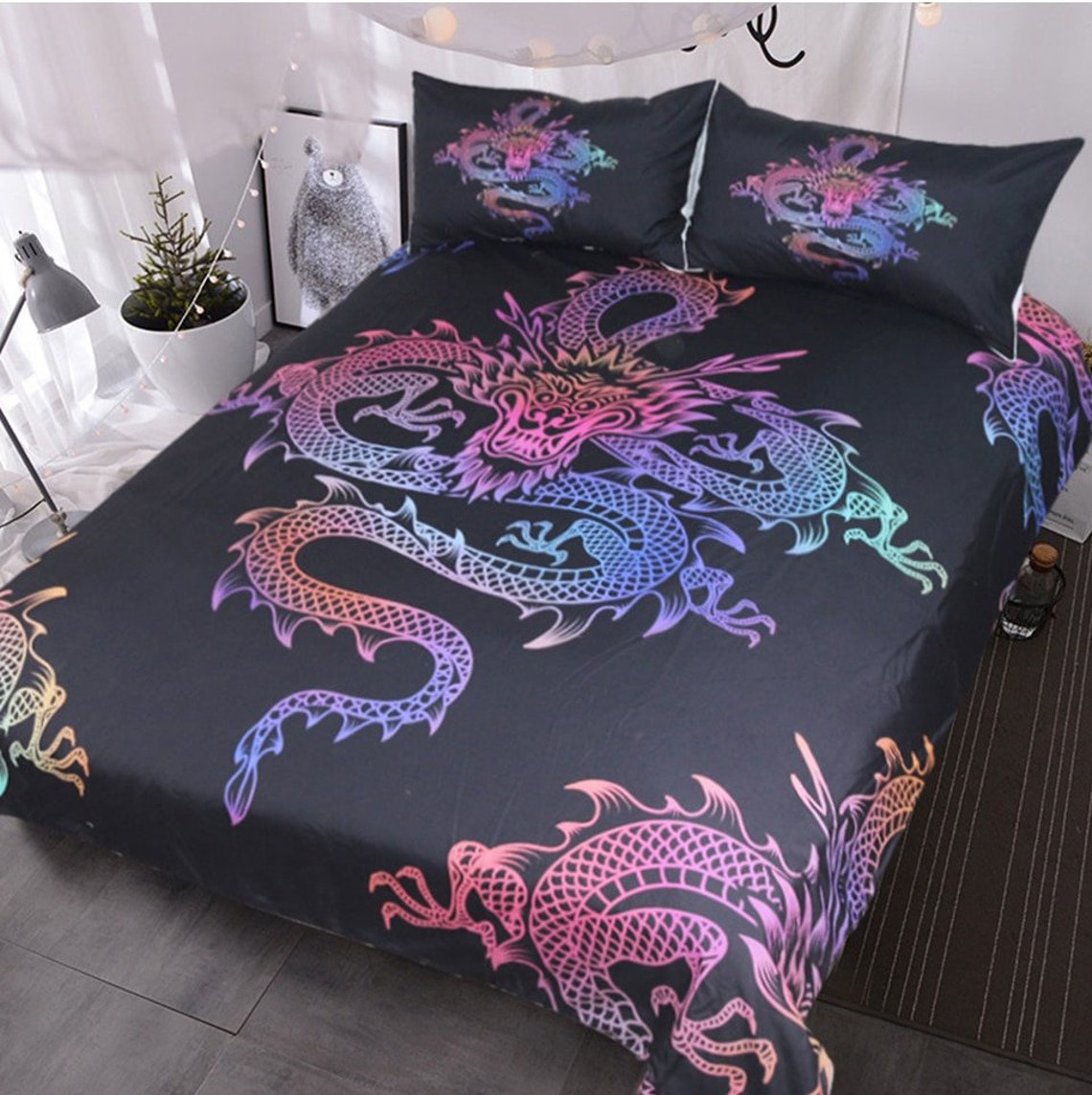 3D lucky Dragon Quilt Cover Colorful Dragon Duvet Cover Purple Etsy