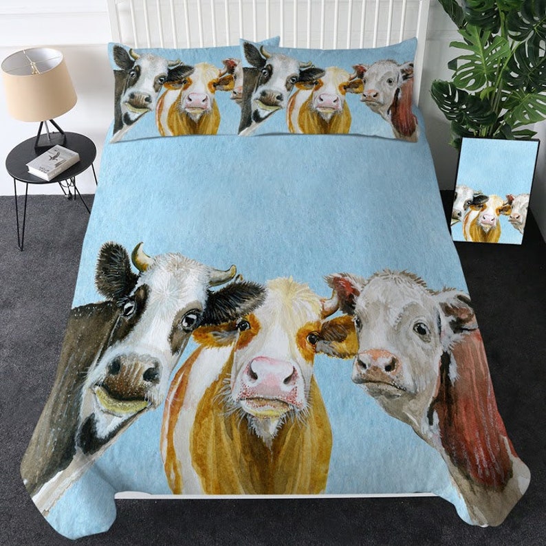 Cow Waterpainted Quilt Cover 3D Triple Cow Painted Duvet Cover Etsy