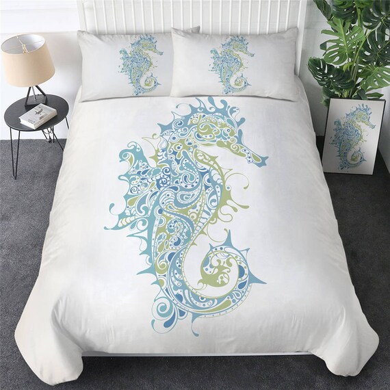 Sea Horse Duvet Cover Bed Set Seahorse Quilt Bedding - Colorful Seahorse Bedding Sea Horse Duvet Cover Bed Set Seahorse Quilt Bedding - Colorful Seahorse Bedding