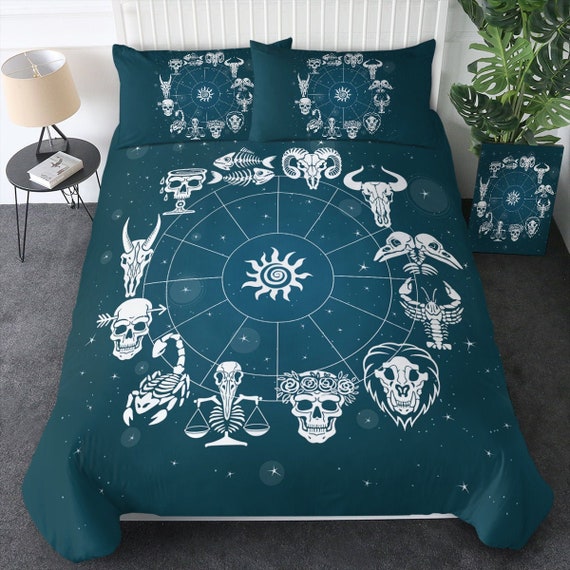 Skull Galaxy Zodiac Duvet Cover 3D 